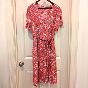Gap Maternity Red Floral Faux Wrap Dress, XL
